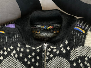 Vintage COOGI 3D-knitted wool cardigan/bomber jacket, Large.