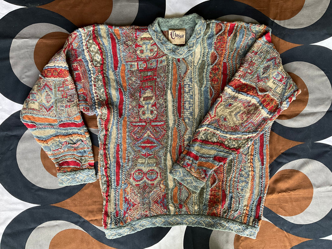 Vintage COOGI 3D knitted cotton crew neck jumper, Made in Australia, Small