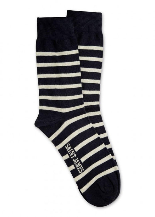Saint James Breton Navy and Ecru Striped Socks