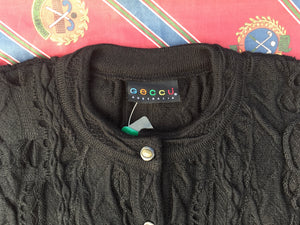 GECCU 3D-knitted crew-neck merino wool cropped cardigan, Medium