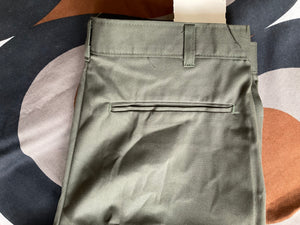 New-old-stock deep khaki green Jones Workwear trousers, made in Australia, 33”