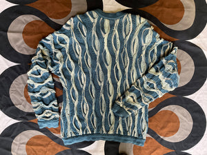 Vintage COOGI 3D knitted cotton crew neck jumper with buttoned collar, Made in Australia, Large