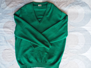 Vintage 1980s v-neck pure wool green jumper, made in Australia, XXL