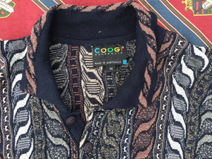 Vintage Coogi 3D knitted polo neck cotton blend jumper, XL