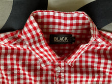 COMME des GARÇONS BLACK / MediCom Bearbrick colab red and white check long-sleeve shirt, made in Japan, Small.