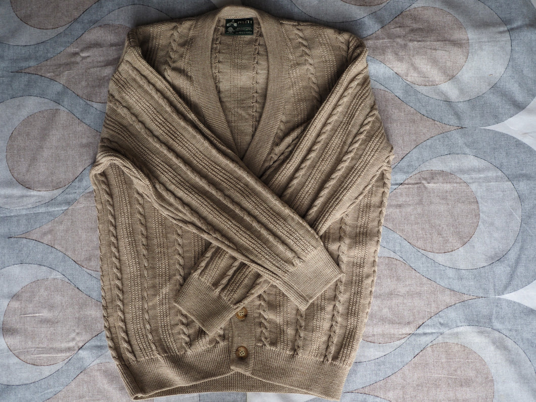 Vintage 1990s pure wool cable-knit cardigan, made in Australia, Large