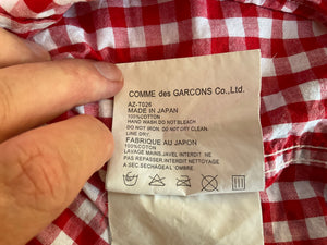 COMME des GARÇONS BLACK / MediCom Bearbrick colab red and white check long-sleeve shirt, made in Japan, Small.