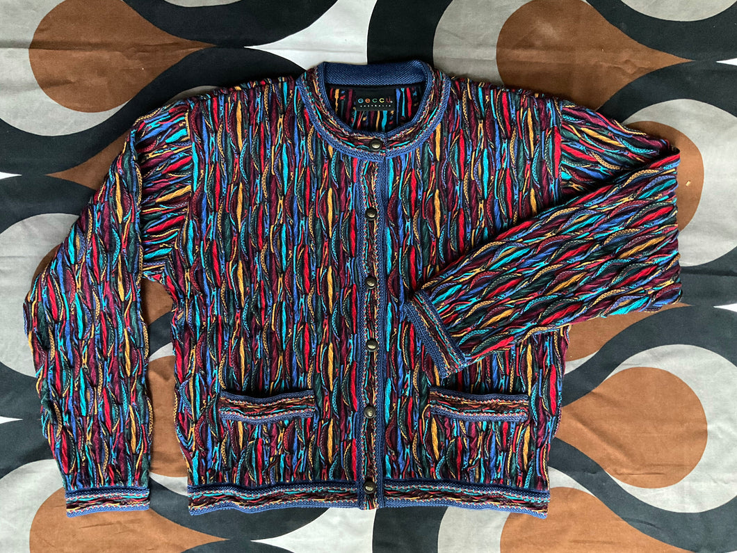 GECCU 3D-knitted crew neck ‘Uluru’ woollen crop cardigan, Large