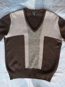 Vintage 1980s v-neck pure wool brown jumper, made in Australia, Large