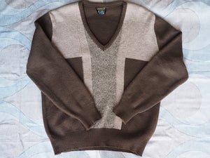 Vintage 1980s v-neck pure wool brown jumper, made in Australia, Large